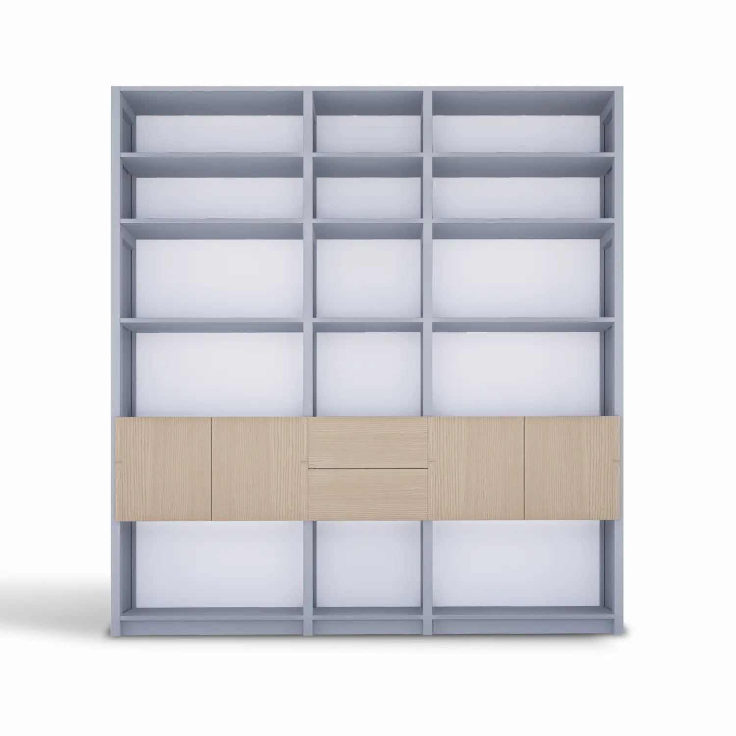 Bookcase with doors and drawers | Large | Mist gray, white and Regular wood 