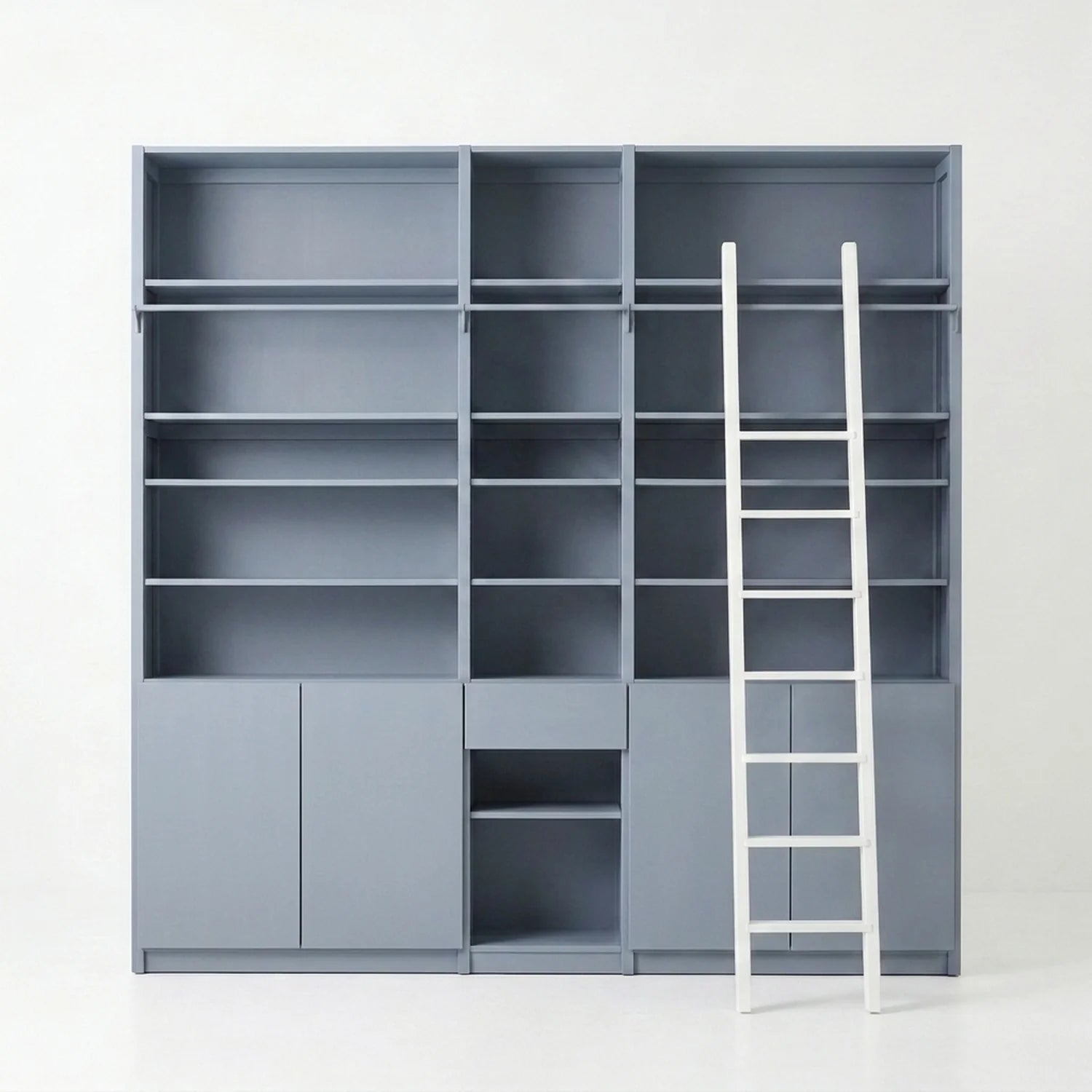 Bookcase with stairs, doors & drawers | Lundia Original | Concrete grey wood, vooraanzicht