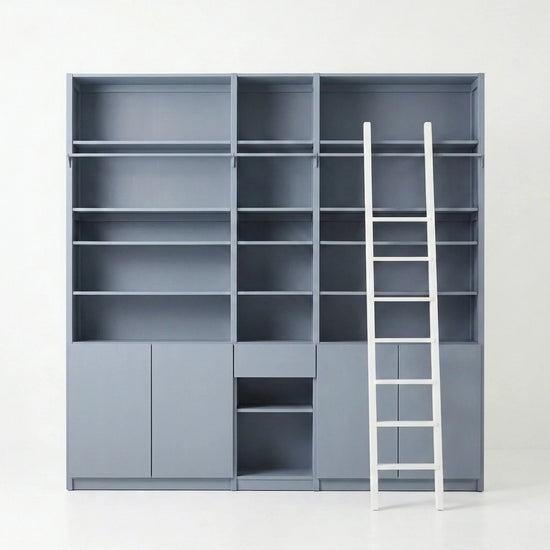 Bookcase with stairs, doors & drawers | Lundia Original | Concrete grey wood, vooraanzicht