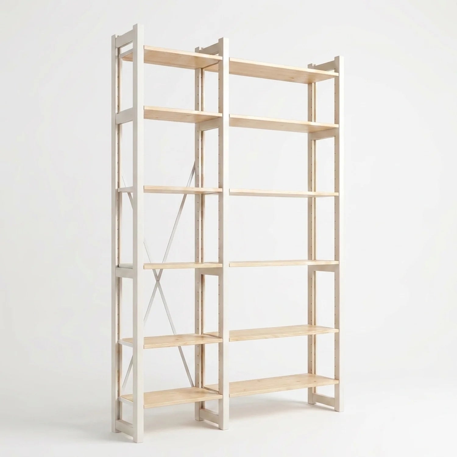 Scandinavian bookcase | Lundia Original | Clear lacquered &amp; white wood, perspectief
