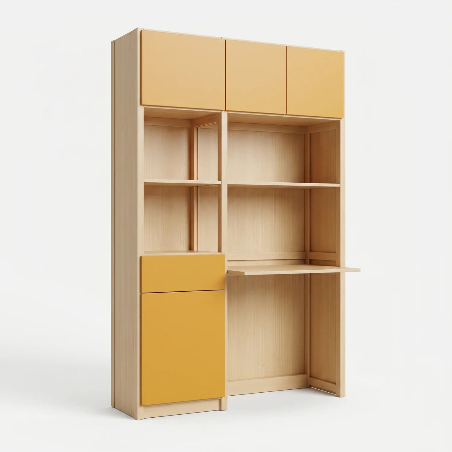 Meuble bureau avec bureau et tiroir | Lundia Original | Regular & jaune safran, perspectief