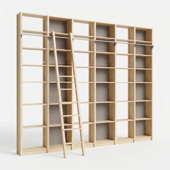 Open boekenkast met trap | Lundia Original | Blank gelakt & steengrijs, perspectief