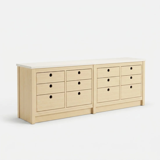 Lage scandinavische ladenkast | Lundia Original | Blank gelakt & wit hout, perspectief