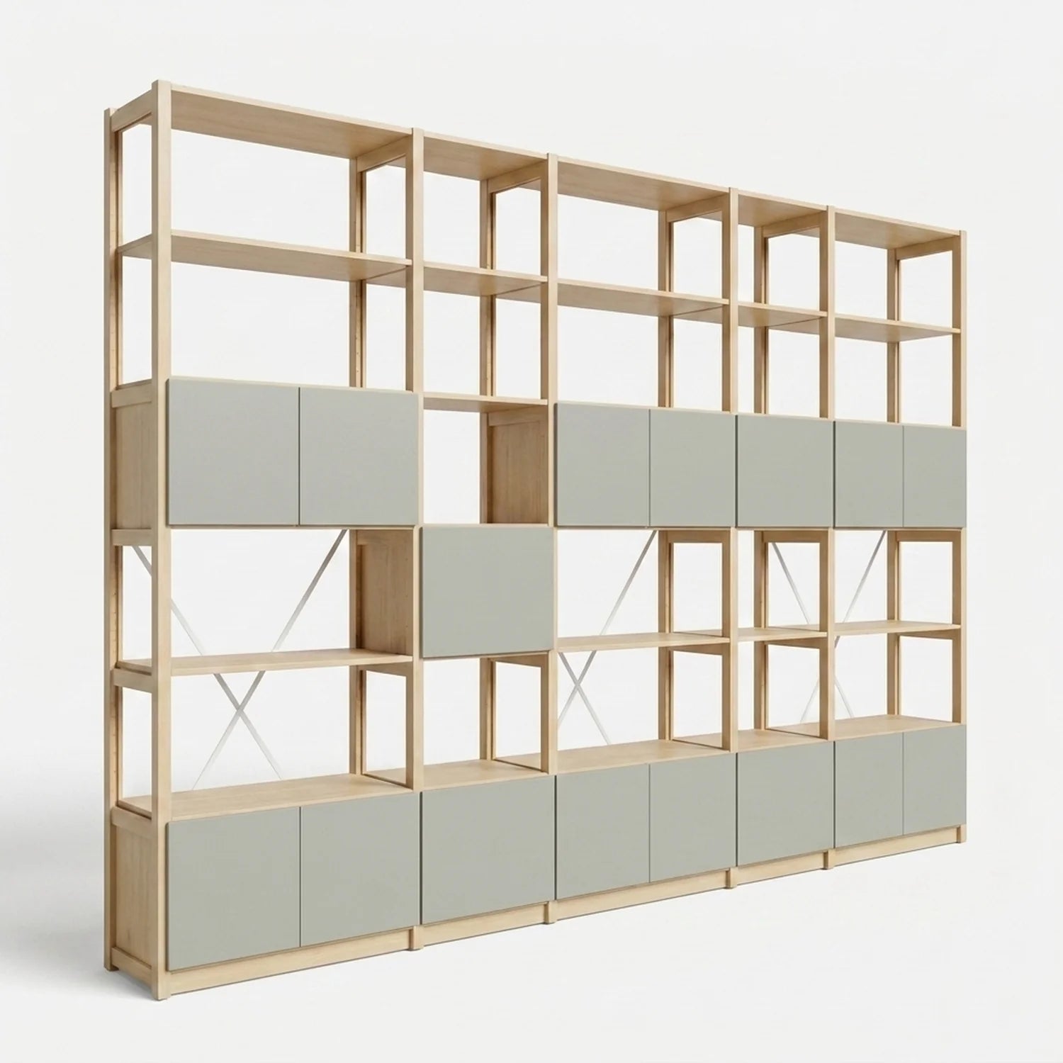 Open wandkast met deuren | Lundia Original | Blank gelakt & Nevelgrijs, perspectief