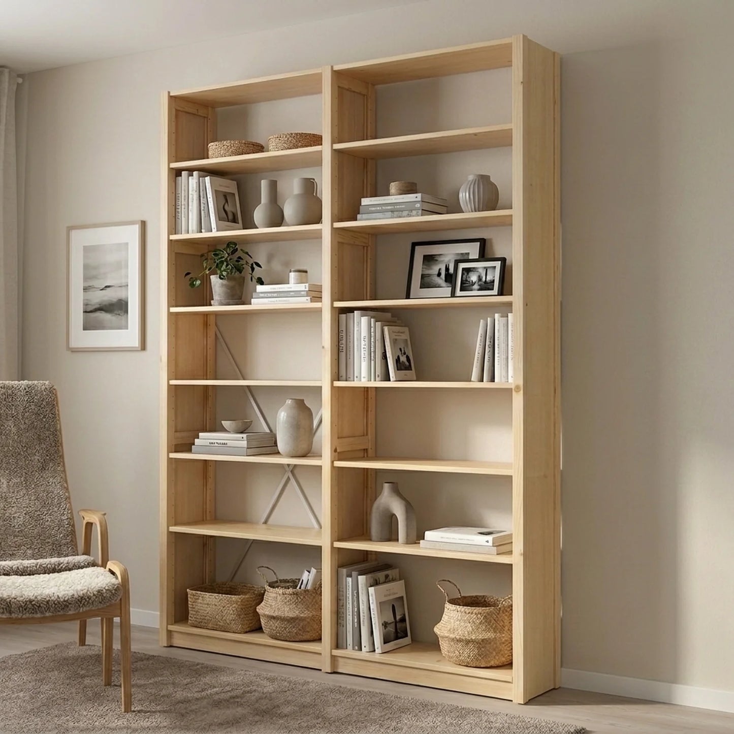 Basic bookcase | Lundia Original | Clear lacquered wood, sfeerbeeld perspectief