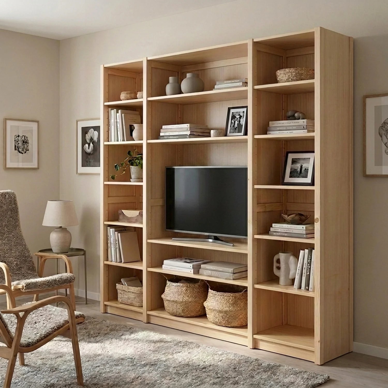 TV wall unit | Lundia Original | Clear lacquered wood, sfeerbeeld perspectief