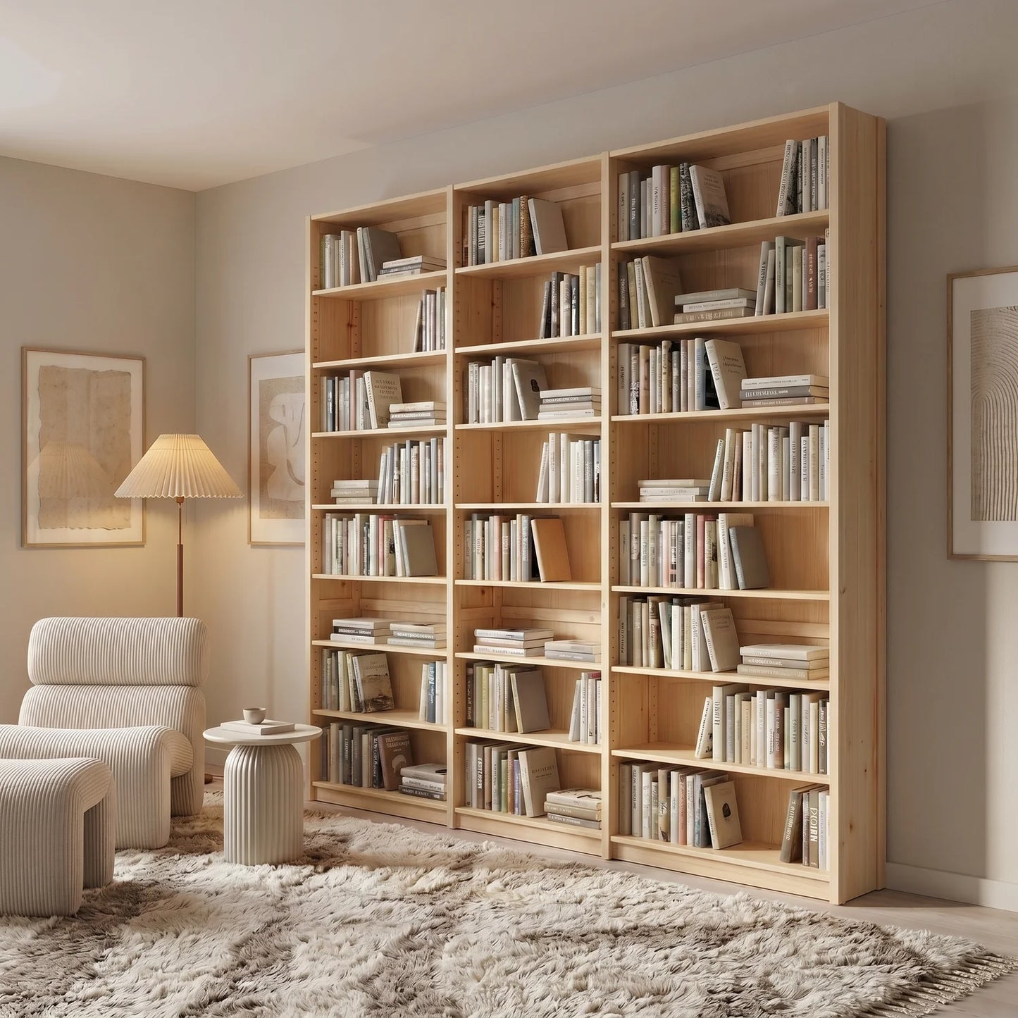 Dichte boekenkast | Lundia Original | Blank gelakt hout, sfeerbeeld perspectief