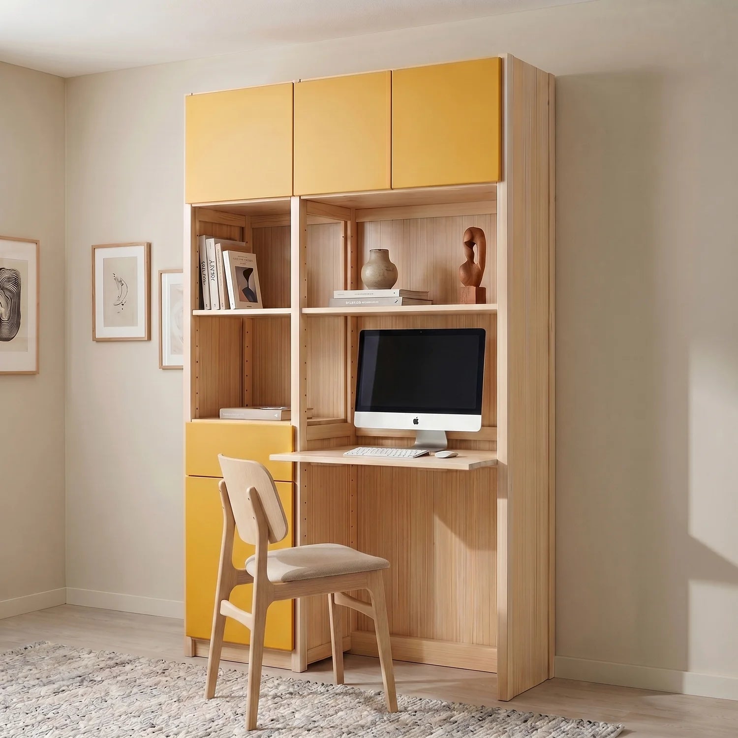 Meuble bureau avec bureau et tiroir | Lundia Original | Regular & jaune safran, sfeerbeeld vooraanzicht