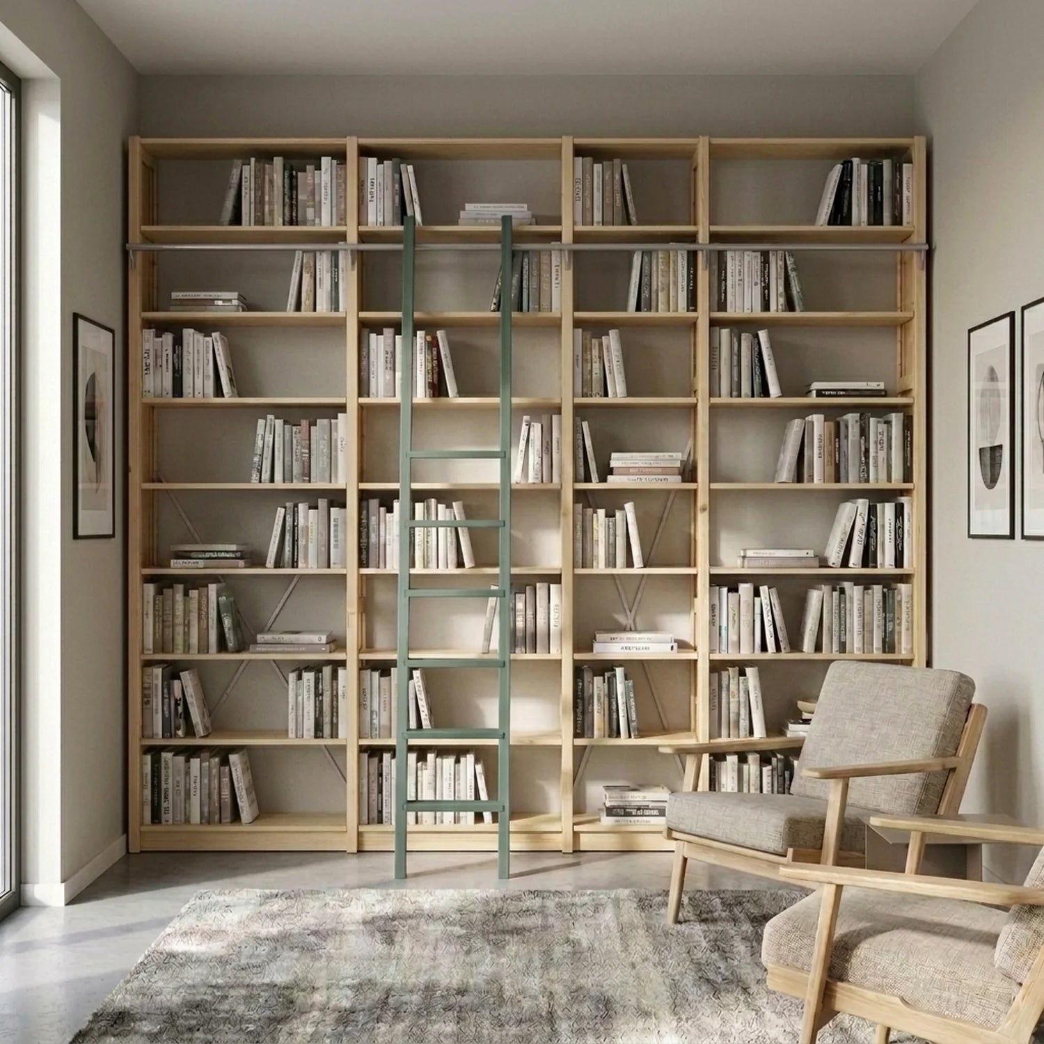 Bookcase with Stairs | Lundia Original | Clear Lacquered Wood, sfeerbeeld vooraanzicht