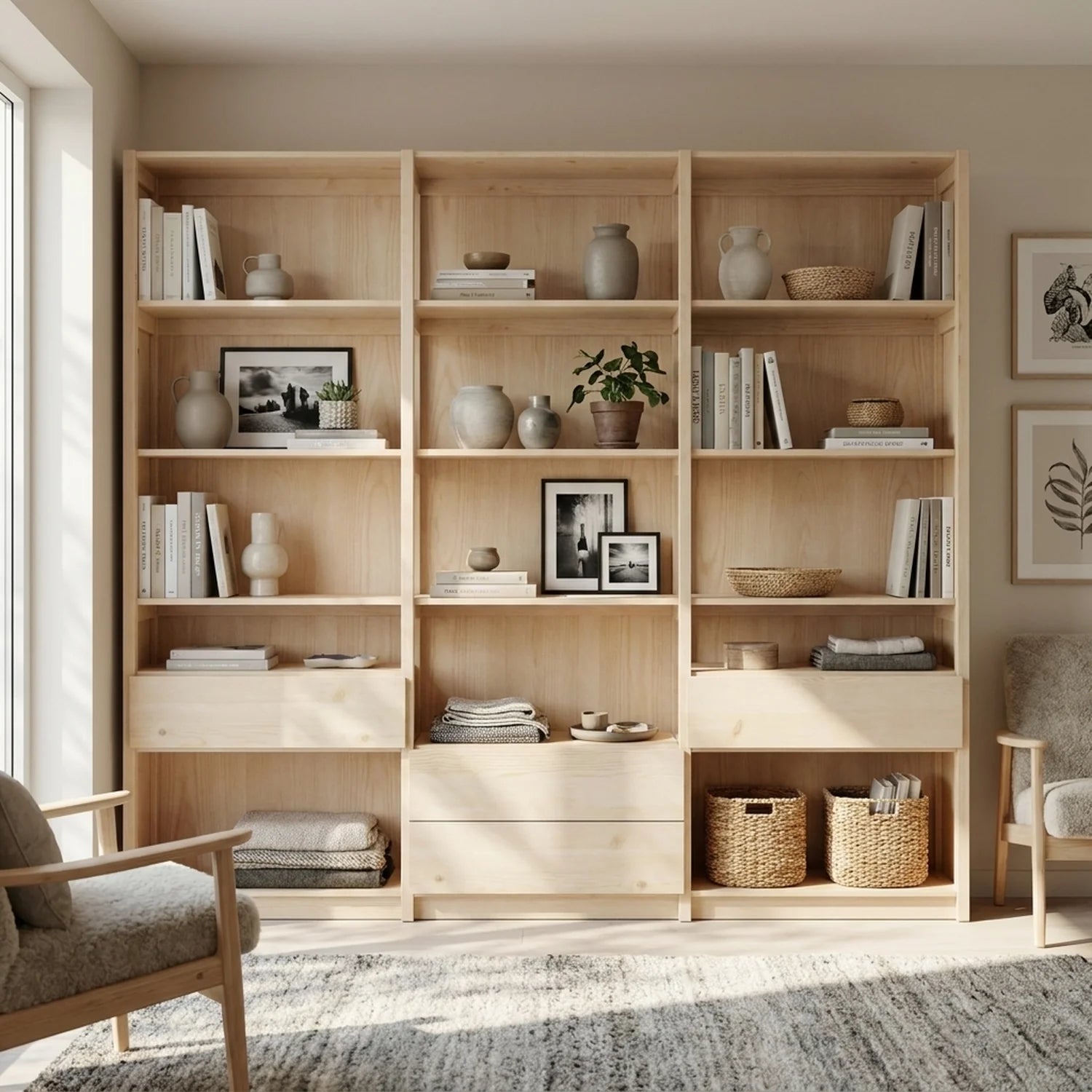 Meuble mural avec tiroirs | Lundia Original | Bois laqué transparent, sfeerbeeld vooraanzicht