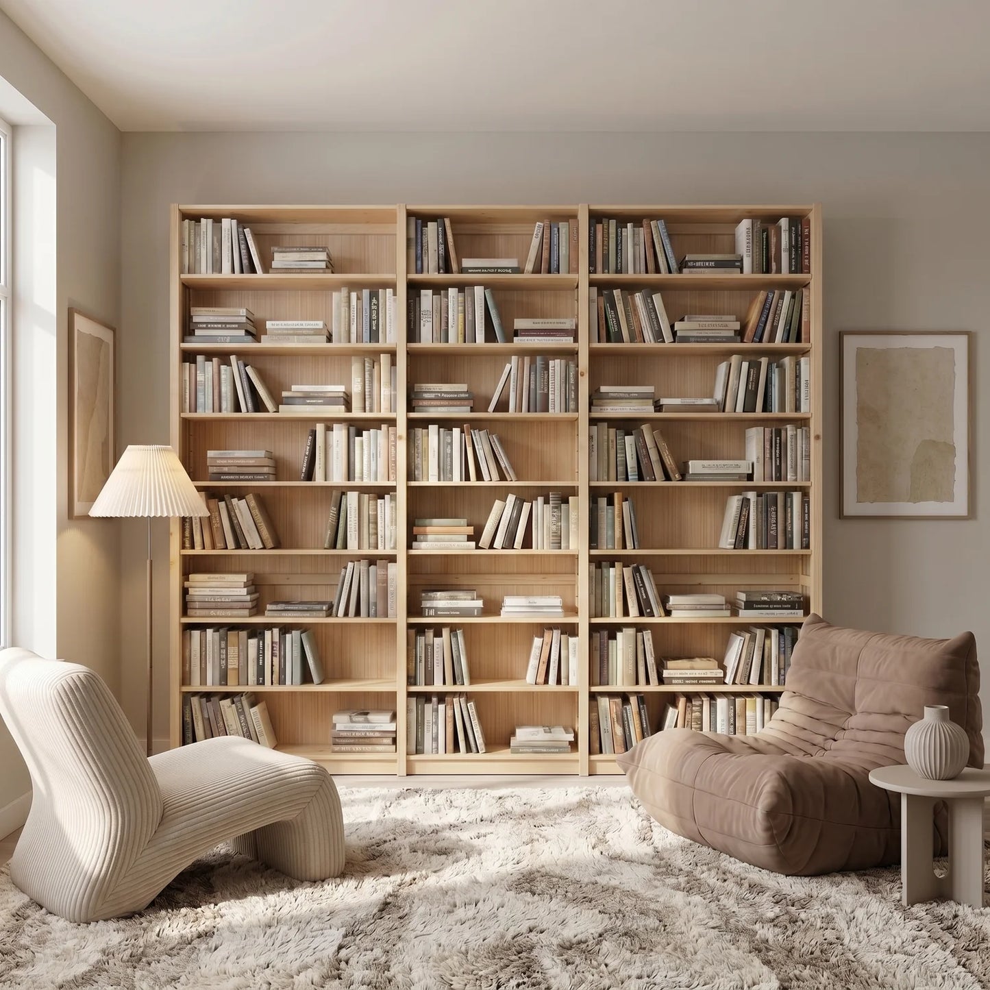 Dichte boekenkast | Lundia Original | Blank gelakt hout, sfeerbeeld vooraanzicht