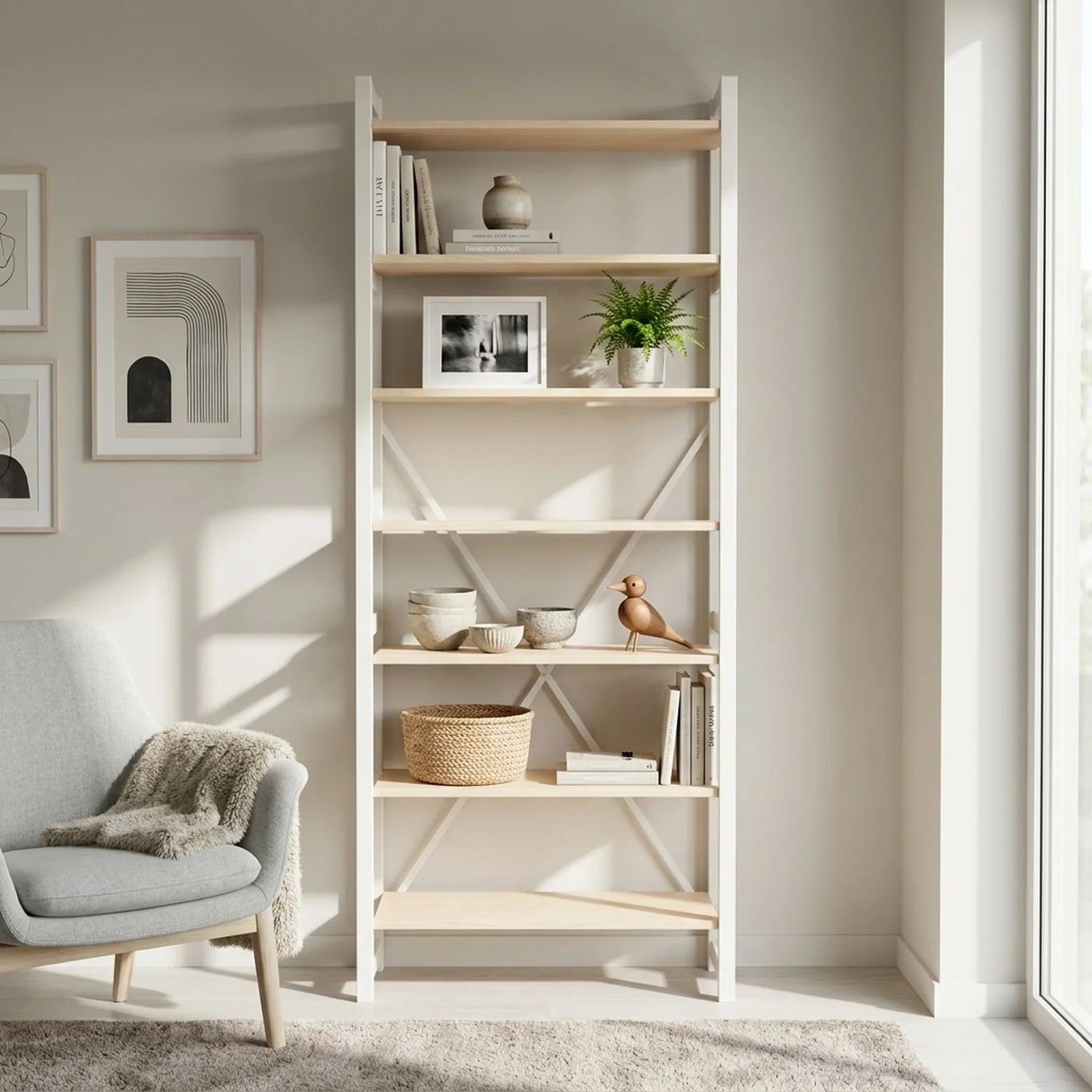 Bibliothèque scandinave | Lundia Original | Laqué transparent et blanc, sfeerbeeld vooraanzicht