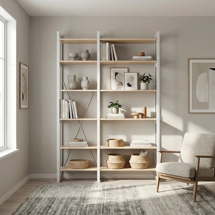 Bibliothèque scandinave | Lundia Original | Bois laqué transparent et blanc, sfeerbeeld vooraanzicht