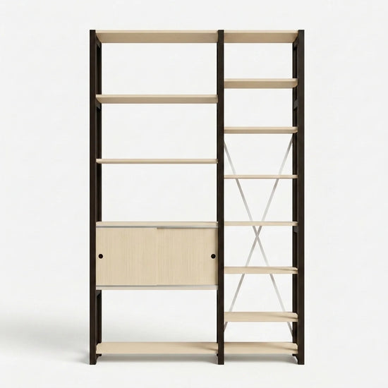 Bibliothèque moderne à portes coulissantes | Lundia Original | Bois laqué transparent et noir, vooraanzicht