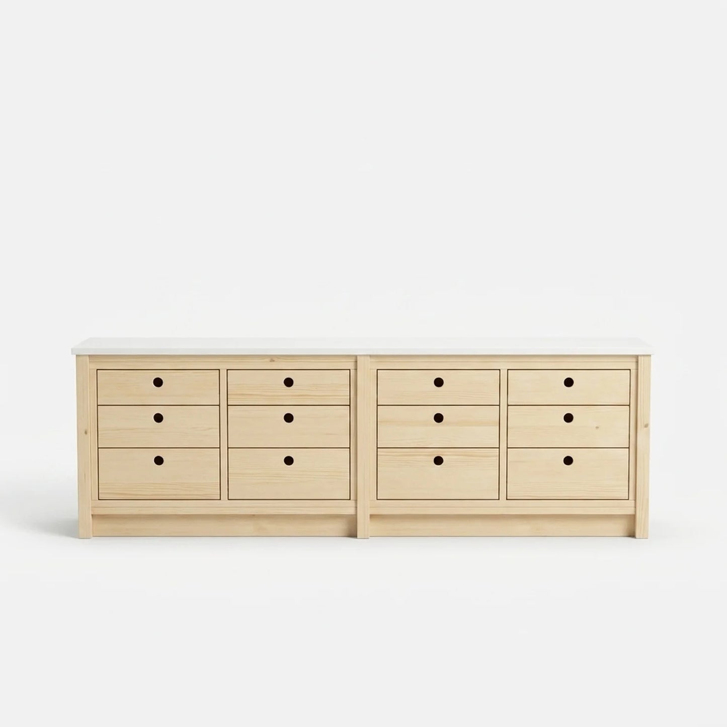 Lage scandinavische ladenkast | Lundia Original | Blank gelakt & wit hout, vooraanzicht