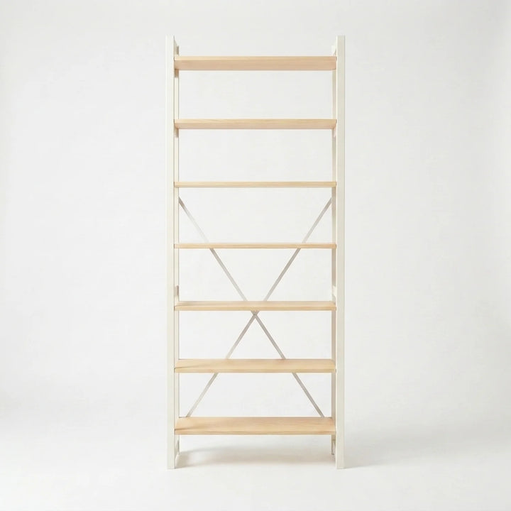 Scandinavian bookcase | Lundia Original | Clear lacquered & white, vooraanzicht