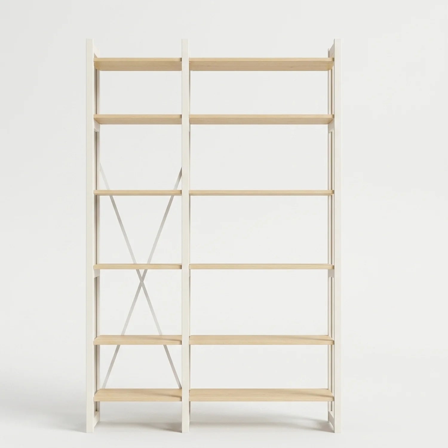 Scandinavian bookcase | Lundia Original | Clear lacquered &amp; white wood, vooraanzicht