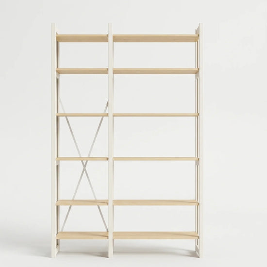 Scandinavian bookcase | Lundia Original | Clear lacquered &amp; white wood, vooraanzicht