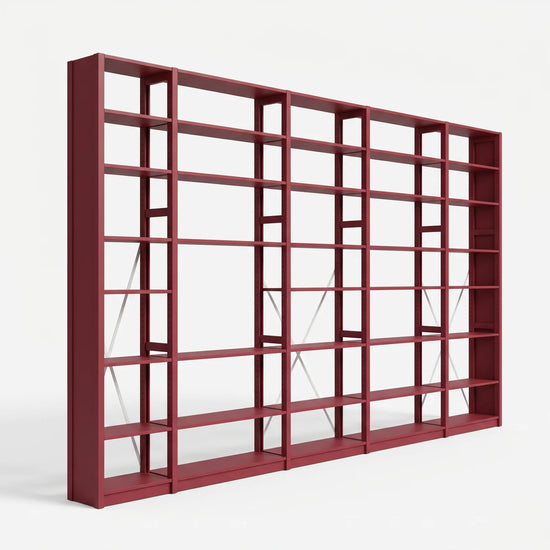 Bibliothèque avec diagonales | Lundia Original | Rouge bordeaux & métal blanc, perspectief