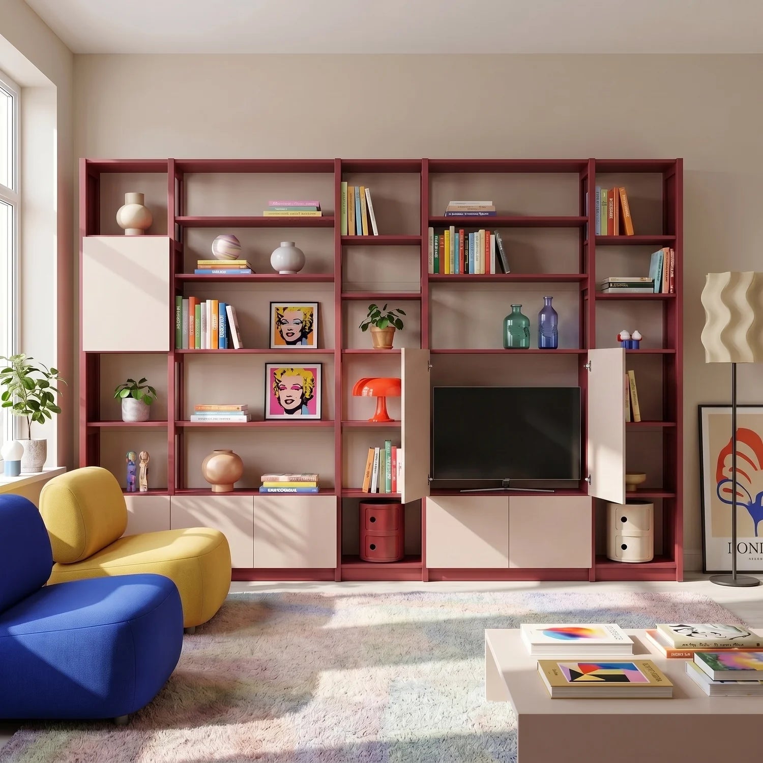 Meuble mural avec portes | Lundia Original | Rouge bordeaux & rose craie, sfeerbeeld perspectief