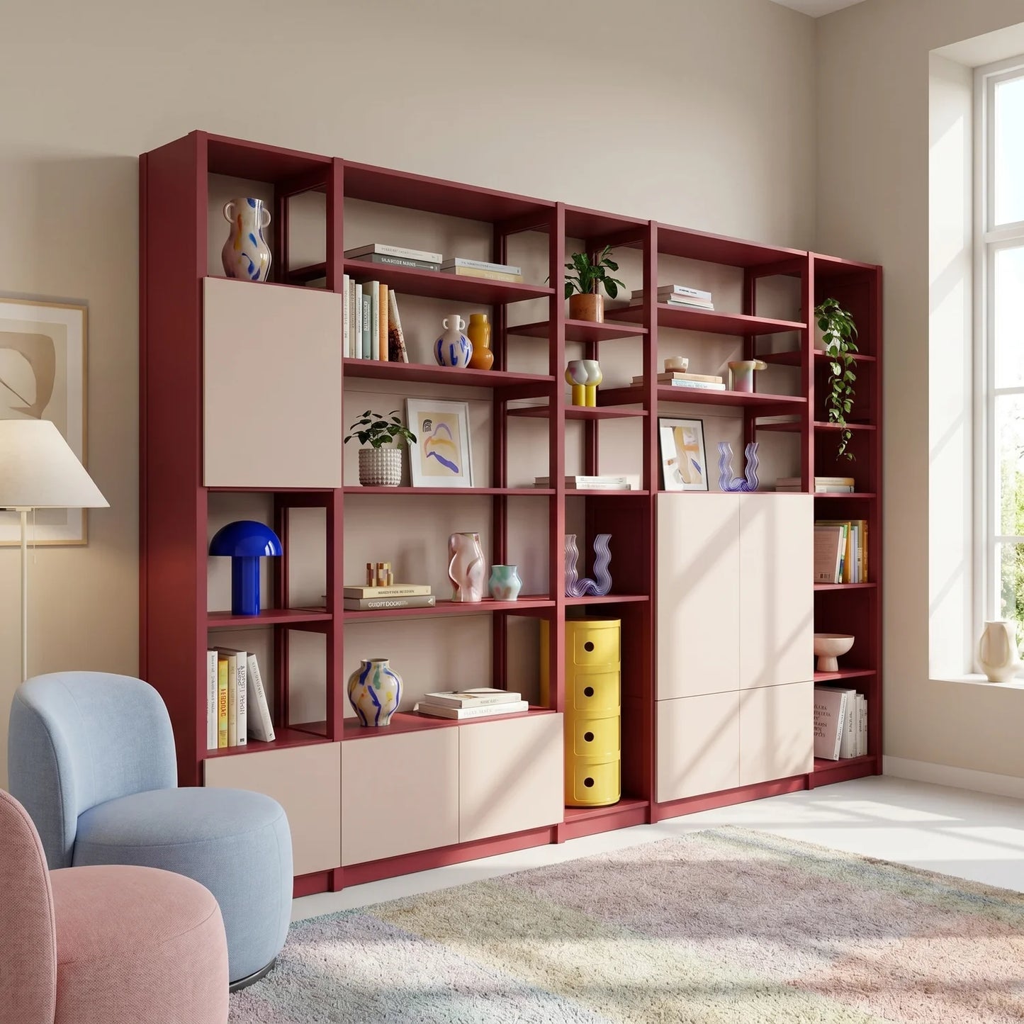 Meuble mural avec portes | Lundia Original | Rouge bordeaux & rose craie, sfeerbeeld vooraanzicht