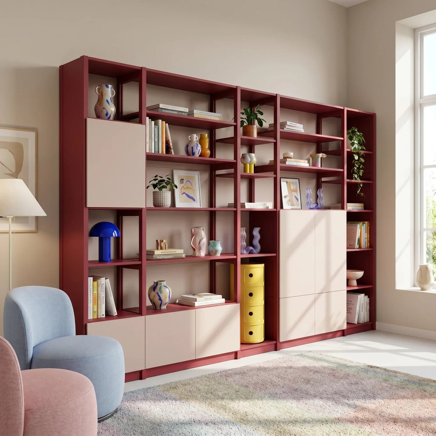 Meuble mural avec portes | Lundia Original | Rouge bordeaux & rose craie, sfeerbeeld vooraanzicht