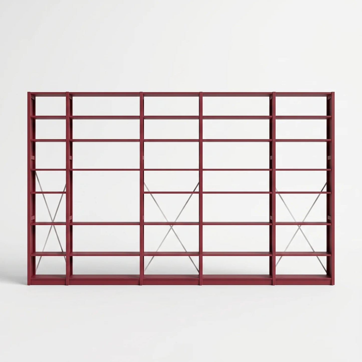 Bibliothèque avec diagonales | Lundia Original | Rouge bordeaux & métal blanc, vooraanzicht