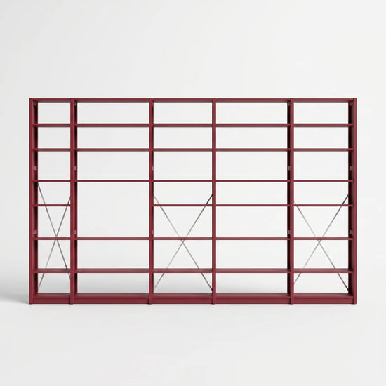 Bibliothèque avec diagonales | Lundia Original | Rouge bordeaux & métal blanc, vooraanzicht