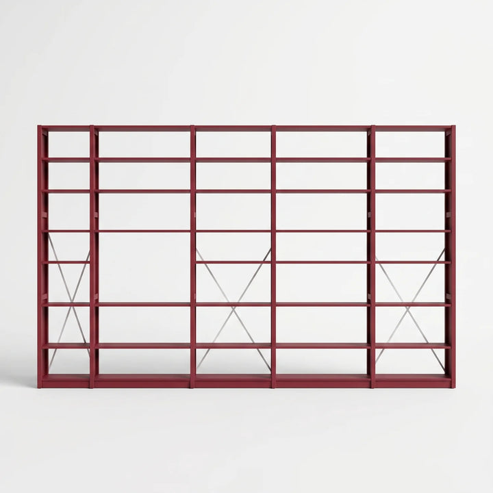 Bibliothèque avec diagonales | Lundia Original | Rouge bordeaux & métal blanc, vooraanzicht
