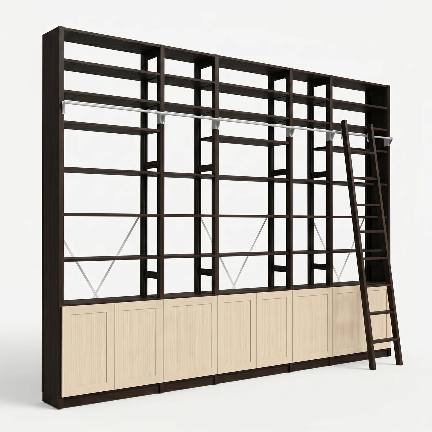 Modern bookcase with doors | Lundia Original | Dark & regular, perspectief