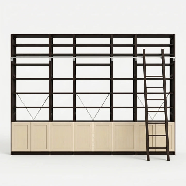 Moderne boekenkast met deuren | Lundia Original | Zwart & blank gelakt, vooraanzicht