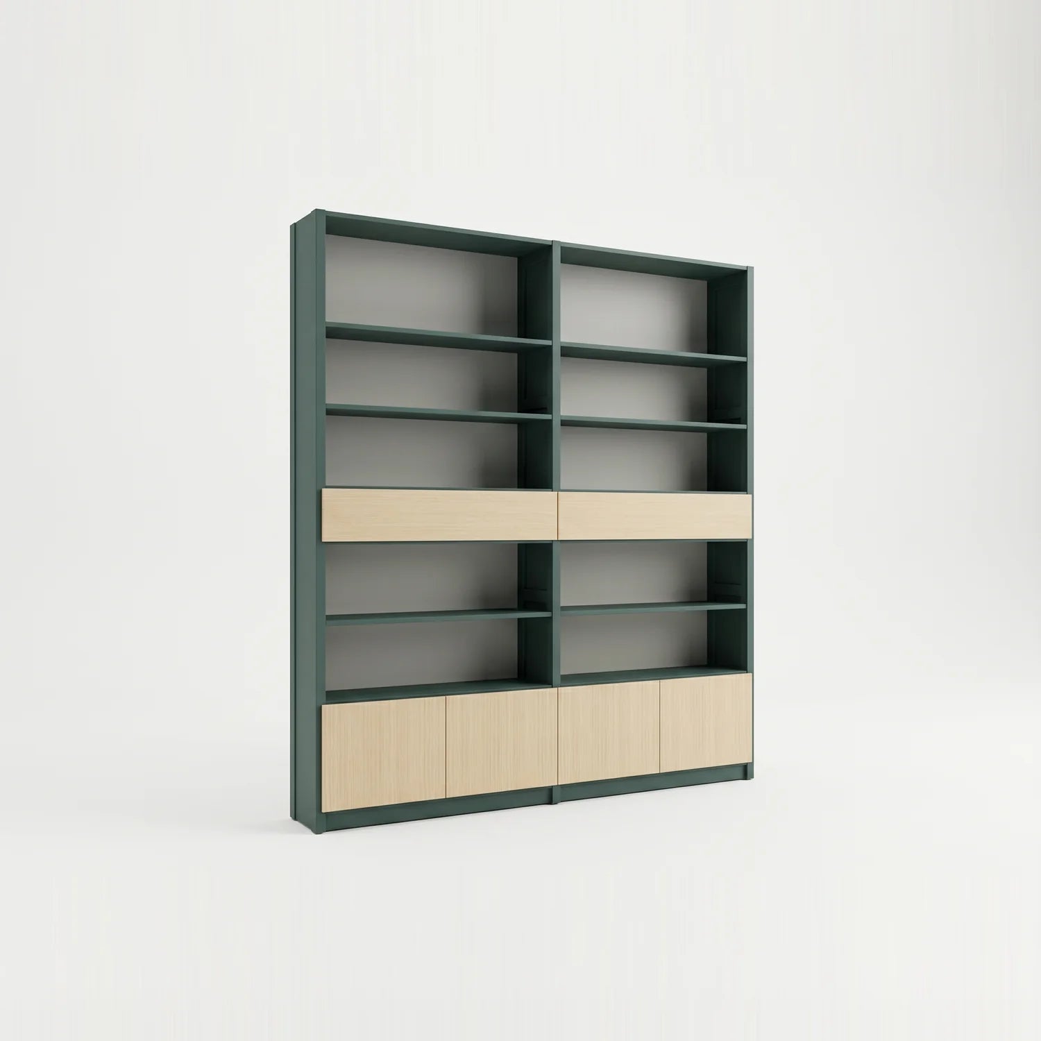 Scandinavian wall cabinet with drawers and doors | Lundia Original | Pine green & regular, perspectief