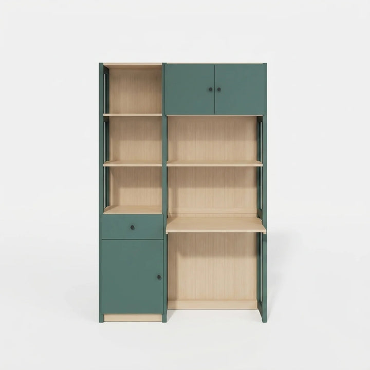 Meuble de bureau avec tiroirs et portes | Lundia Original | Vert pin & bois laqué transparent, vooraanzicht