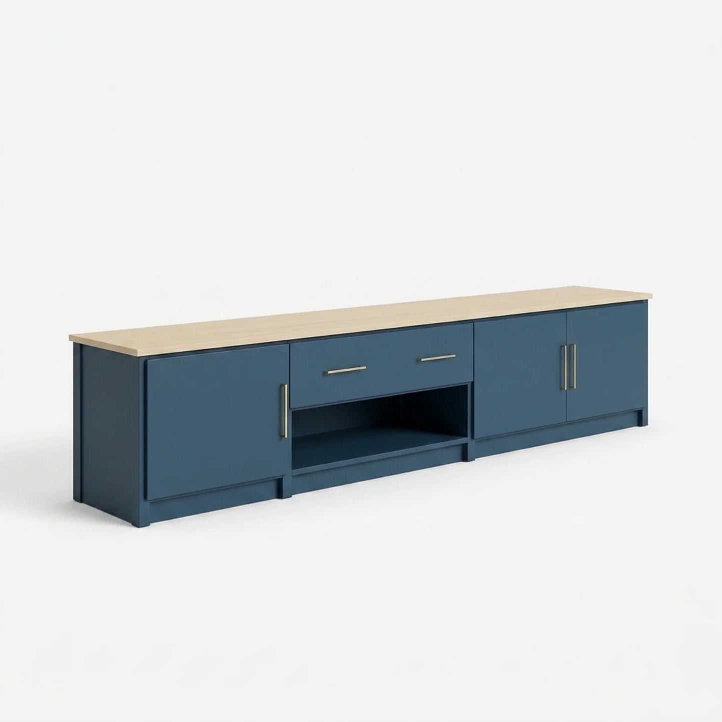 TV kast met laden en deuren | Lundia Original | Haagsblauw en blank gelakt hout, perspectief