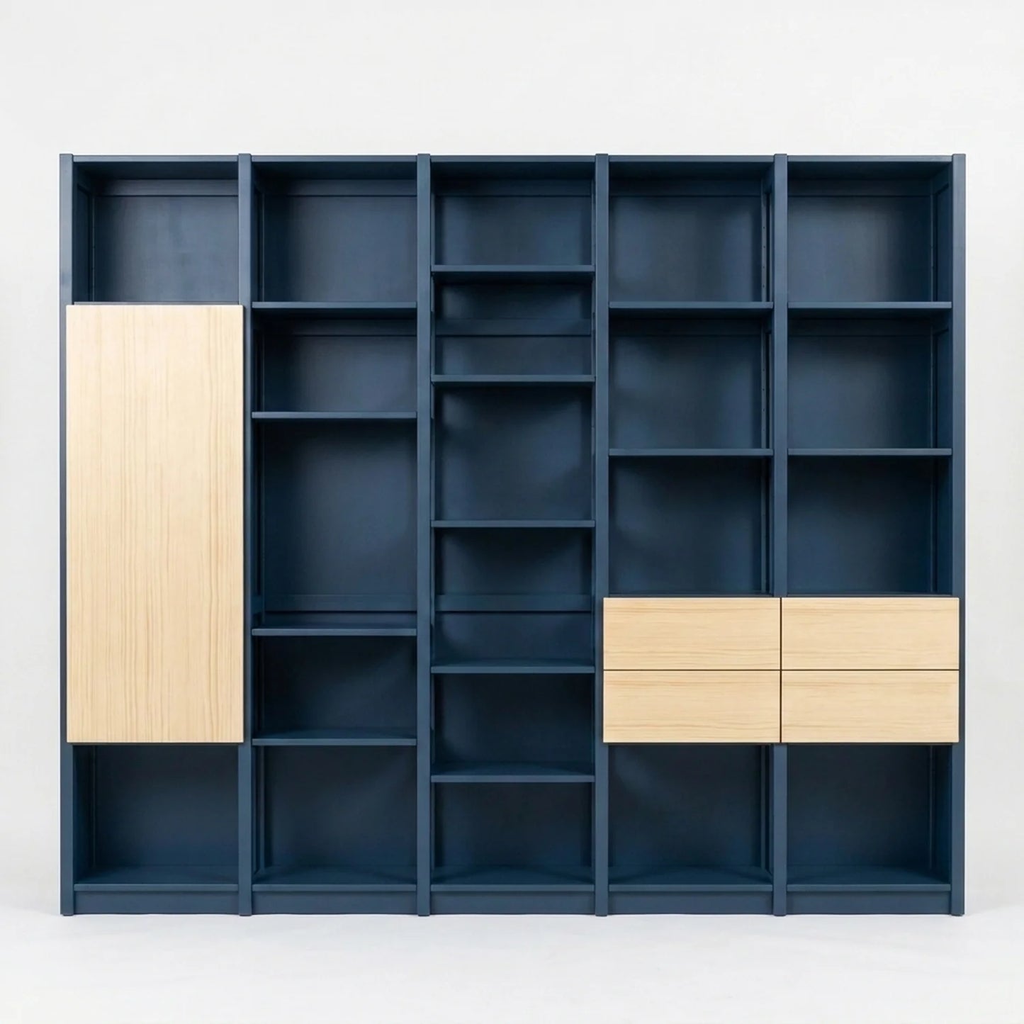 Bookcase with doors and drawers | Lundia Original | Hague blue &amp; clear lacquered wood, vooraanzicht