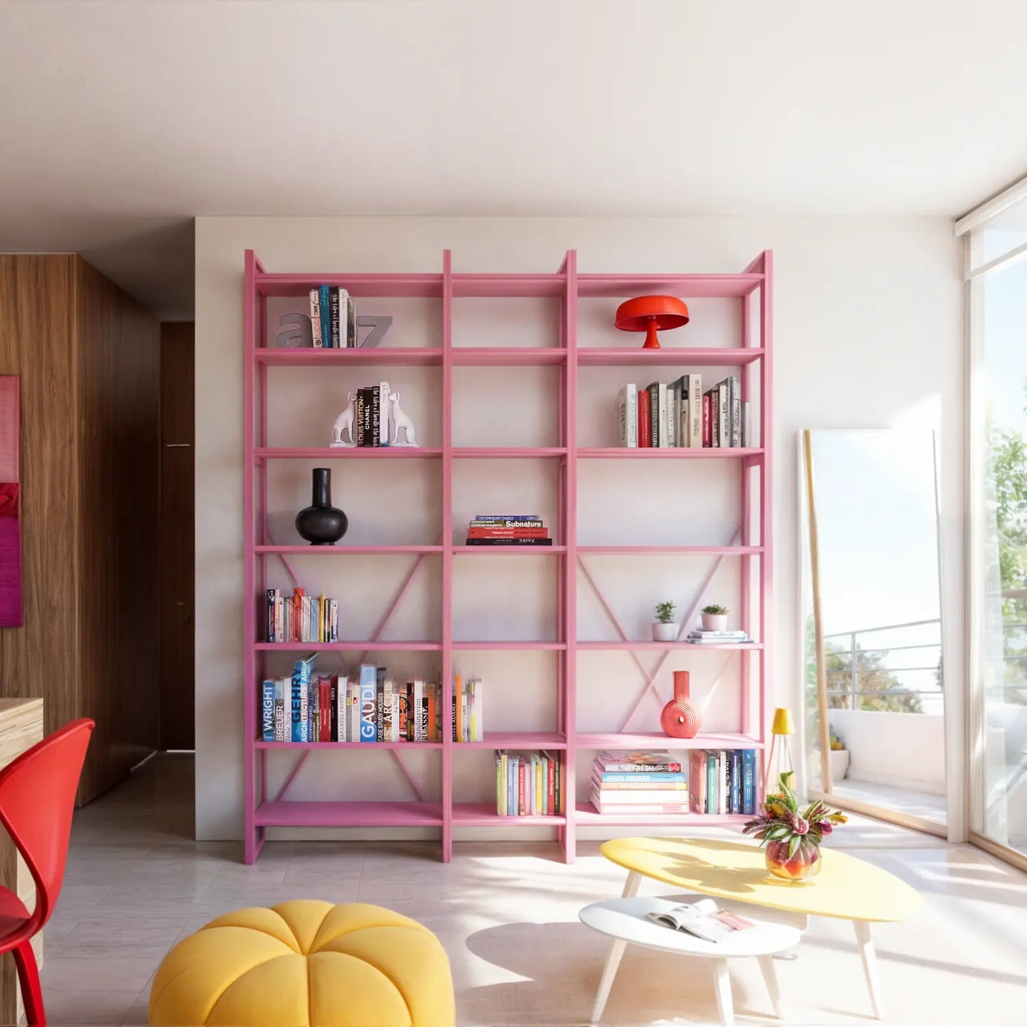Bibliothèque ouverte | Lundia Original | Rose vif, vooraanzicht zithoek