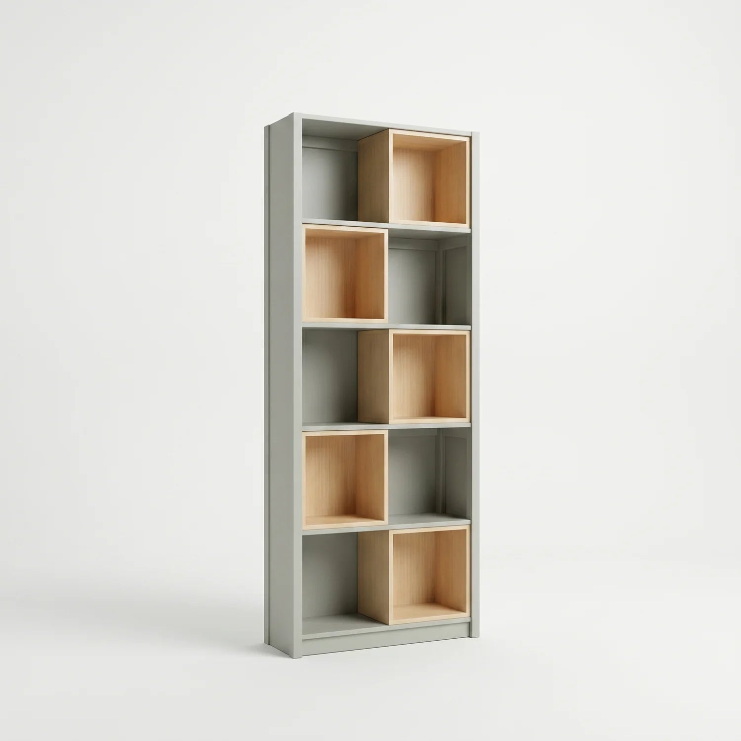 Bookcase with Insert Boxes | Lundia Original | Mist Grey & Clear Lacquered Wood, perspectief