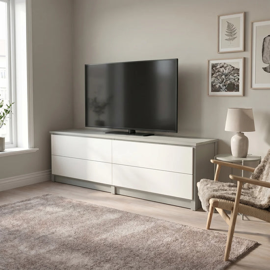 TV cabinet with drawers | Lundia Original | Mist grey & white wood, sfeerbeeld perspectief