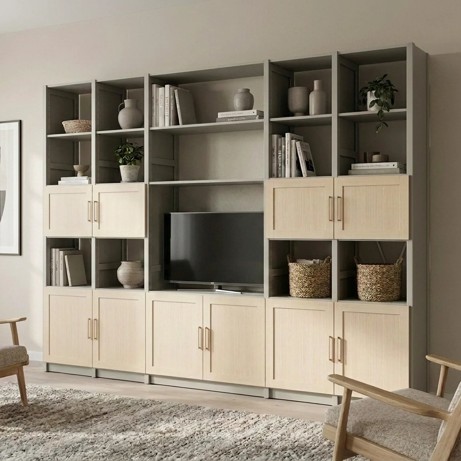 Wall cabinet with panel doors | Lundia Original | Mist grey & regular, sfeerbeeld perspectief
