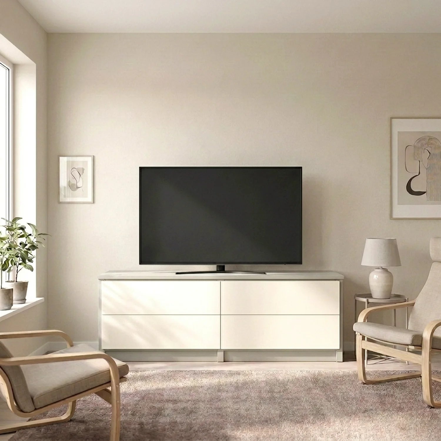 TV cabinet with drawers | Lundia Original | Mist grey & white wood, sfeerbeeld vooraanzicht