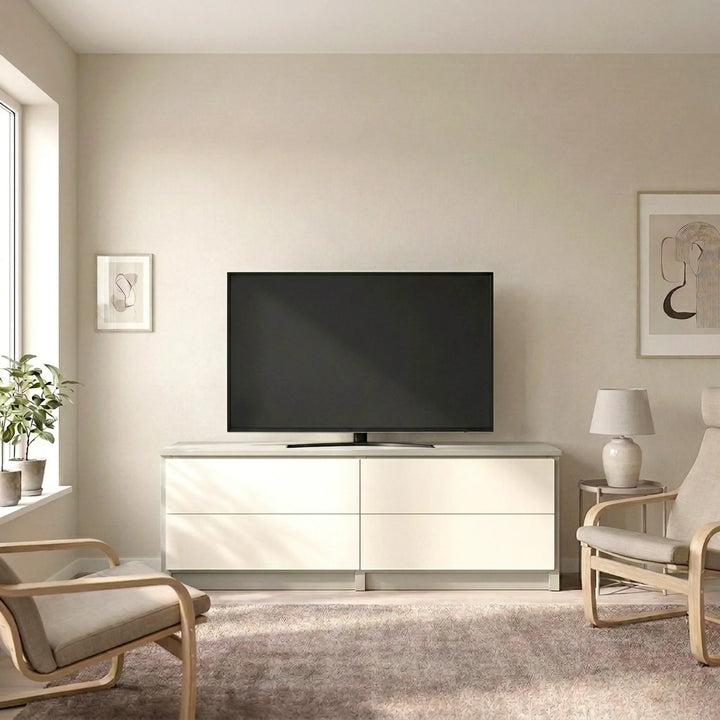 Meuble TV avec tiroirs | Lundia Original | Bois gris brume et blanc, sfeerbeeld vooraanzicht