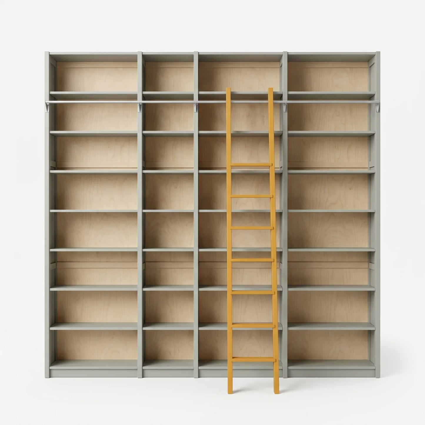 Scandinavian bookcase with ladder | Lundia Original | Mist grey & saffron yellow, vooraanzicht