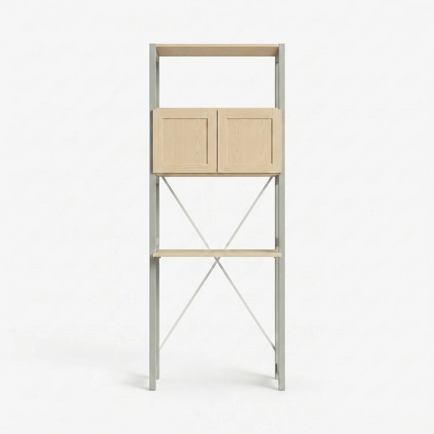 Compact desk cabinet with doors | Lundia Original | Mist Grey & Clear lacquered wood, vooraanzicht