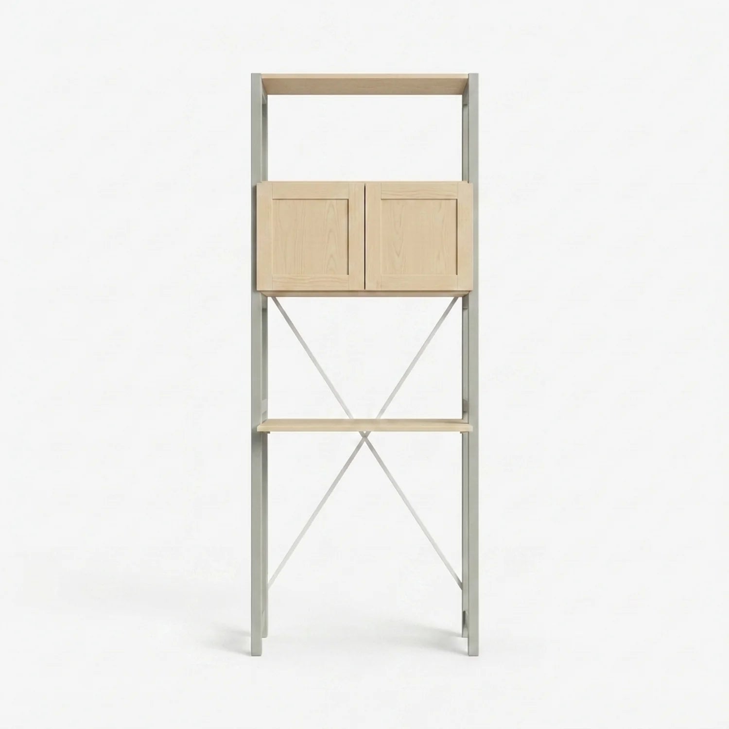 Compact desk cabinet with doors | Lundia Original | Mist Grey & Clear lacquered wood, vooraanzicht