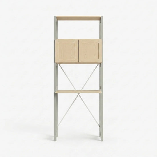 Compact desk cabinet with doors | Lundia Original | Mist Grey & Clear lacquered wood, vooraanzicht