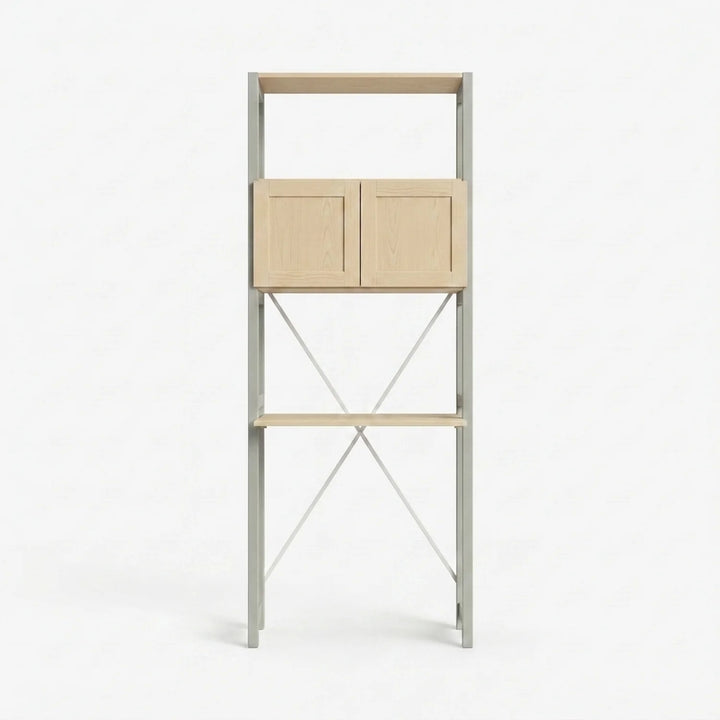 Compact desk cabinet with doors | Lundia Original | Mist Grey & Clear lacquered wood, vooraanzicht