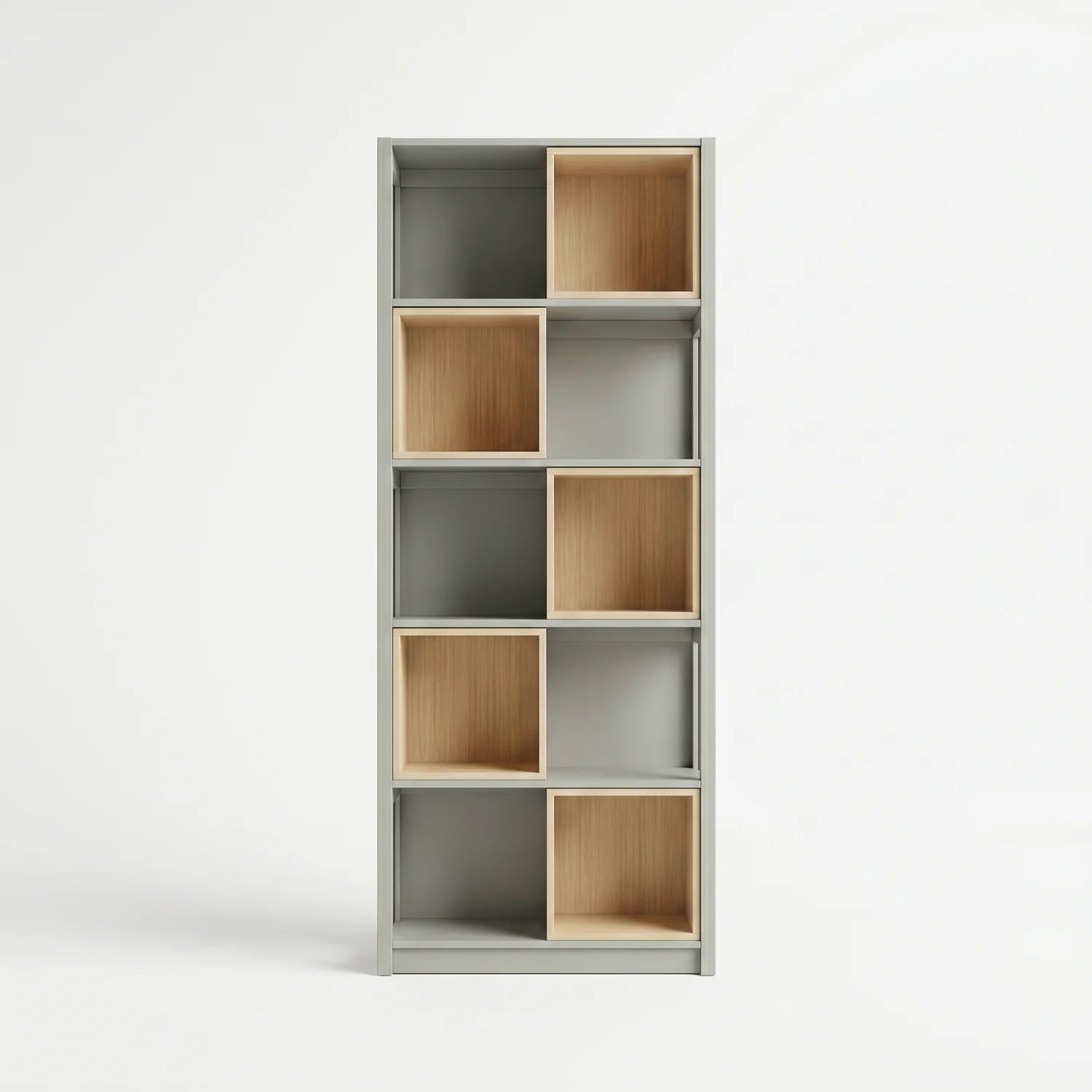 Bookcase with Insert Boxes | Lundia Original | Mist Grey & Clear Lacquered Wood, vooraanzicht