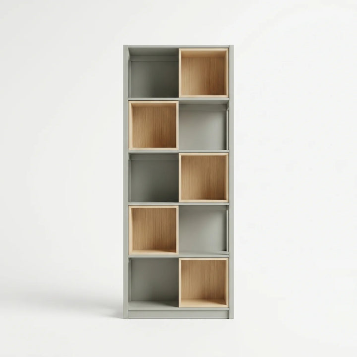 Bookcase with Insert Boxes | Lundia Original | Mist Grey & Clear Lacquered Wood, vooraanzicht