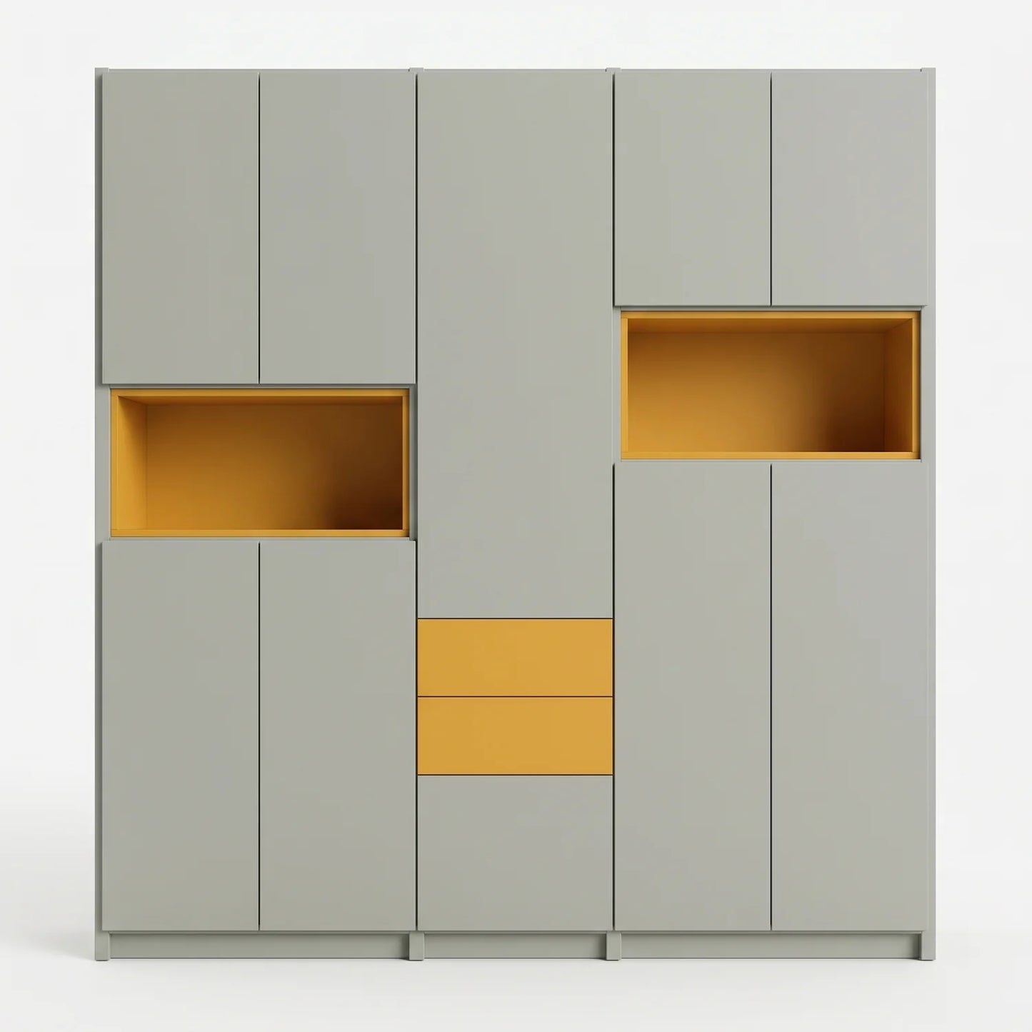 Large wall cabinet with doors and insert boxes | Lundia Original | Mist grey & saffron yellow, vooraanzicht