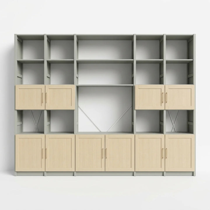Wandkast met paneeldeuren | Lundia Original | Nevelgrijs & blank gelakt, vooraanzicht